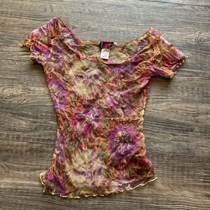 TRIPP Daang Goodman Colorful Sheer Buddhist Krishna Hindi Women's Top Medium